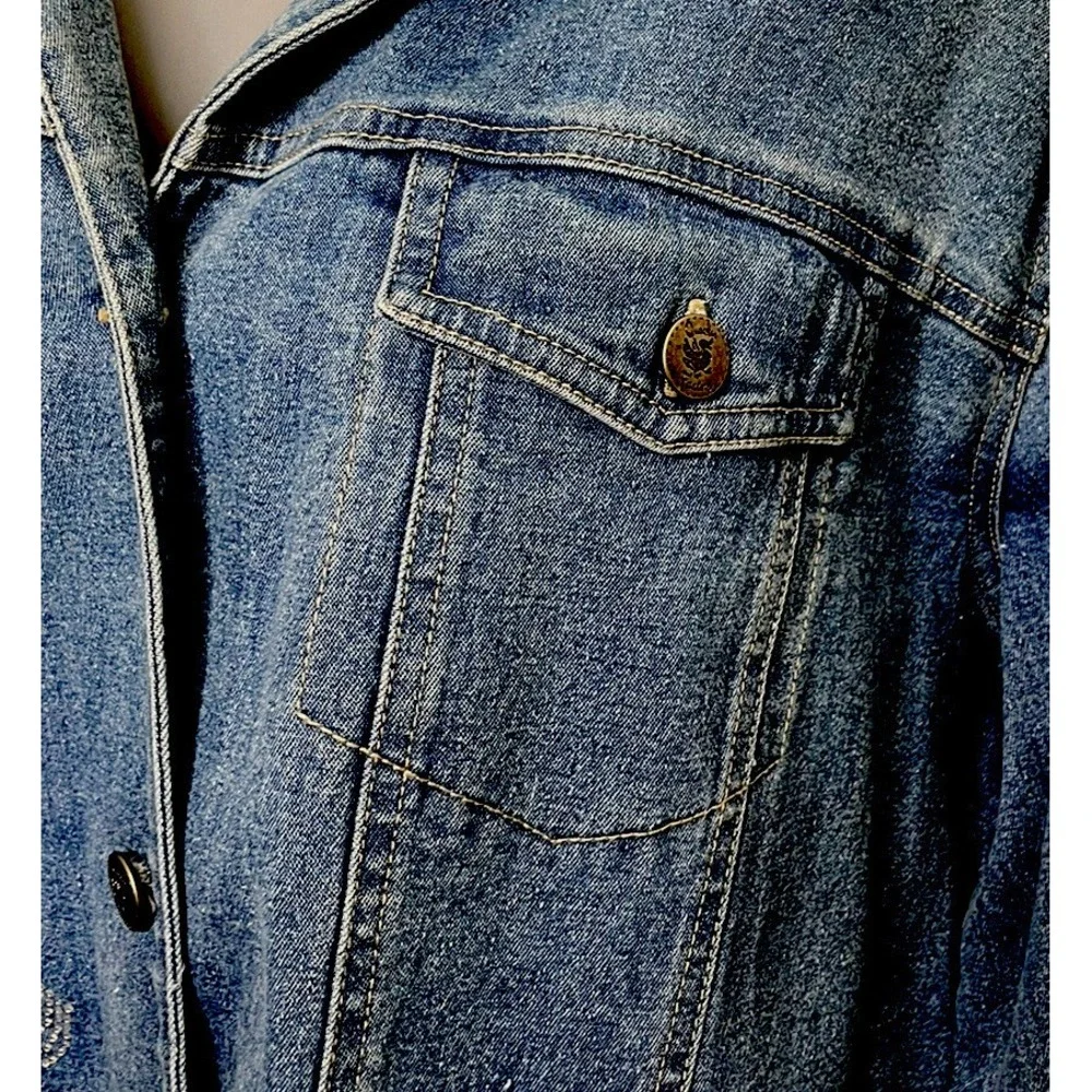 Vtg Quacker Factory Denim Jacket Hearts Medium Rhinestone Embellished Valentines